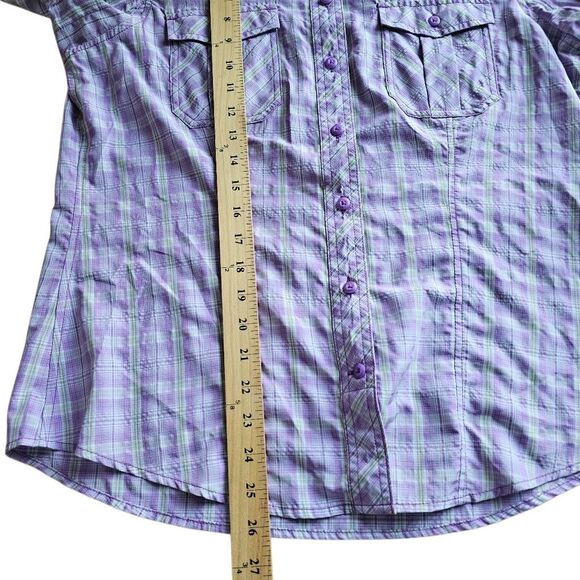 Duluth trading co womens Sz M purple plaid long sleeve top - Picture 5 of 6